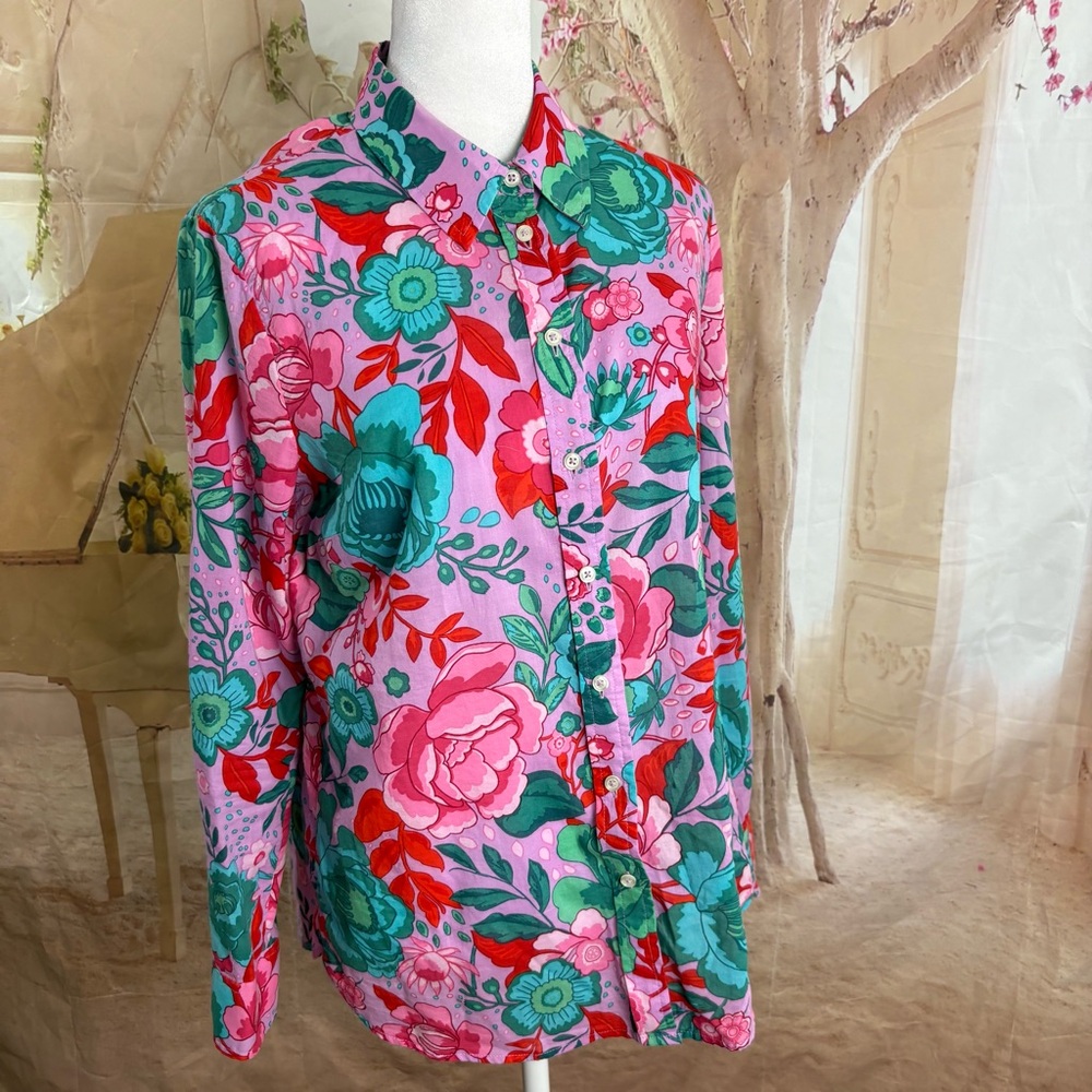 Talbots Floral Button-Up Shirt in Pink and Green - Picture 2 of 11